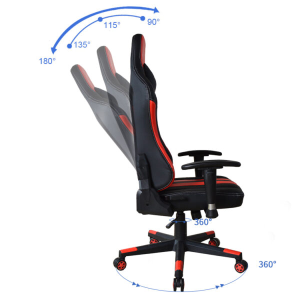 Silla de oficina para juegos Thomas - estilo de juego de carreras - asiento recto - negro rojo - VDD World ES