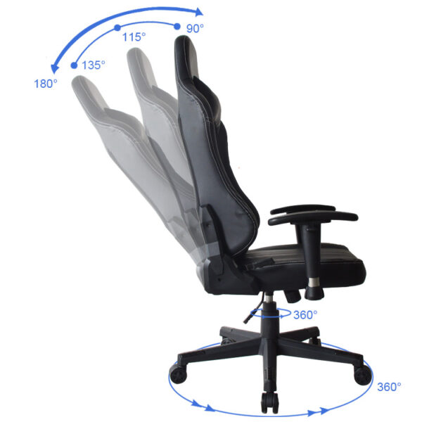 Silla de oficina Thomas - silla de estilo de juego de carreras - ergonómica - diseño negro - VDD World ES