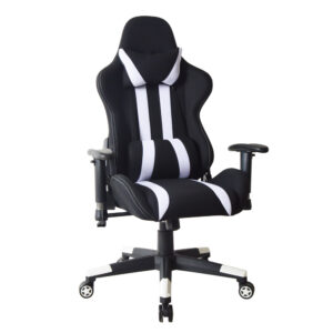 Silla de oficina silla gaming Thomas - estilo juego de carreras - tapicería de tela - blanco negro