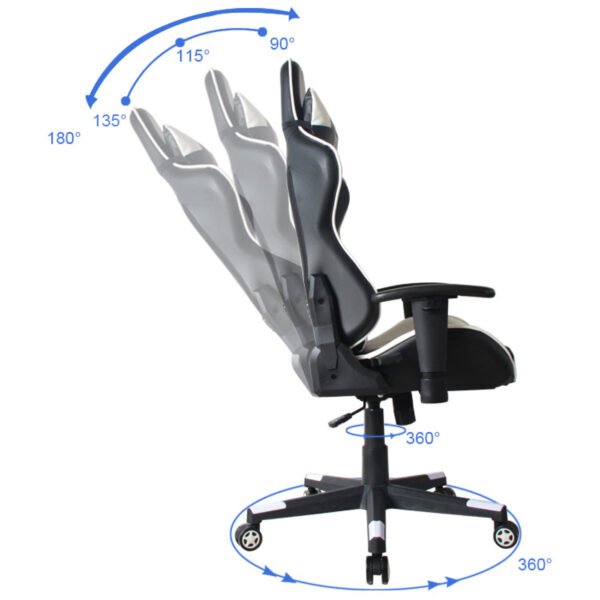 Silla de juegos de carreras - silla de oficina - alto diseño Thomas - blanco negro - VDD World ES